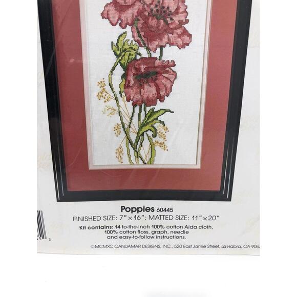 Golden Bee POPPIES Counted Cross Stitch Kit #60445 - 7" x 16" - Matted 11" x 20" - Picture 3 of 4